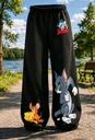 Tom and Jerry Cartoon Printed Black Wide-Leg Trouser