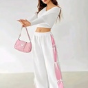 Wide-Leg Trouser with Pink Side Slits and Bows