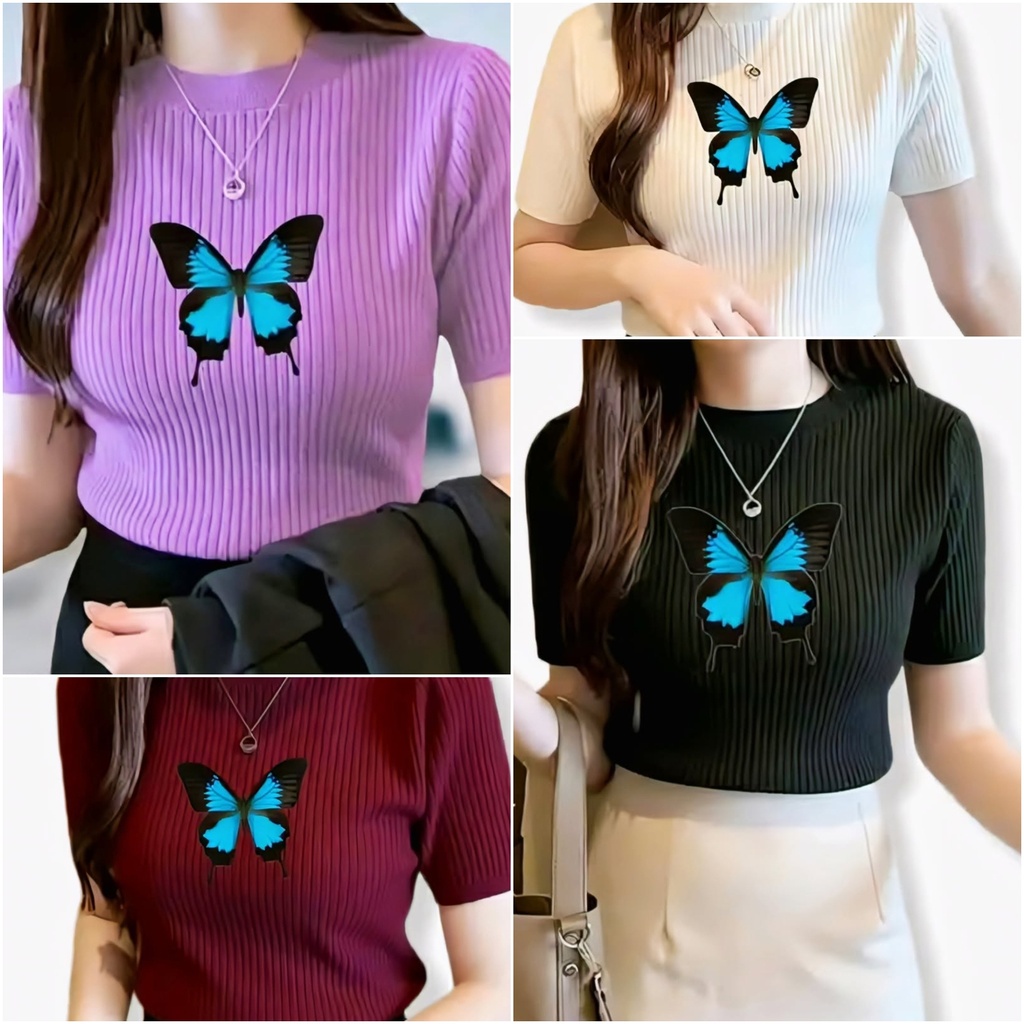 Women's Ribbed Knit Short Sleeve Top (Purple, 7-8Y)