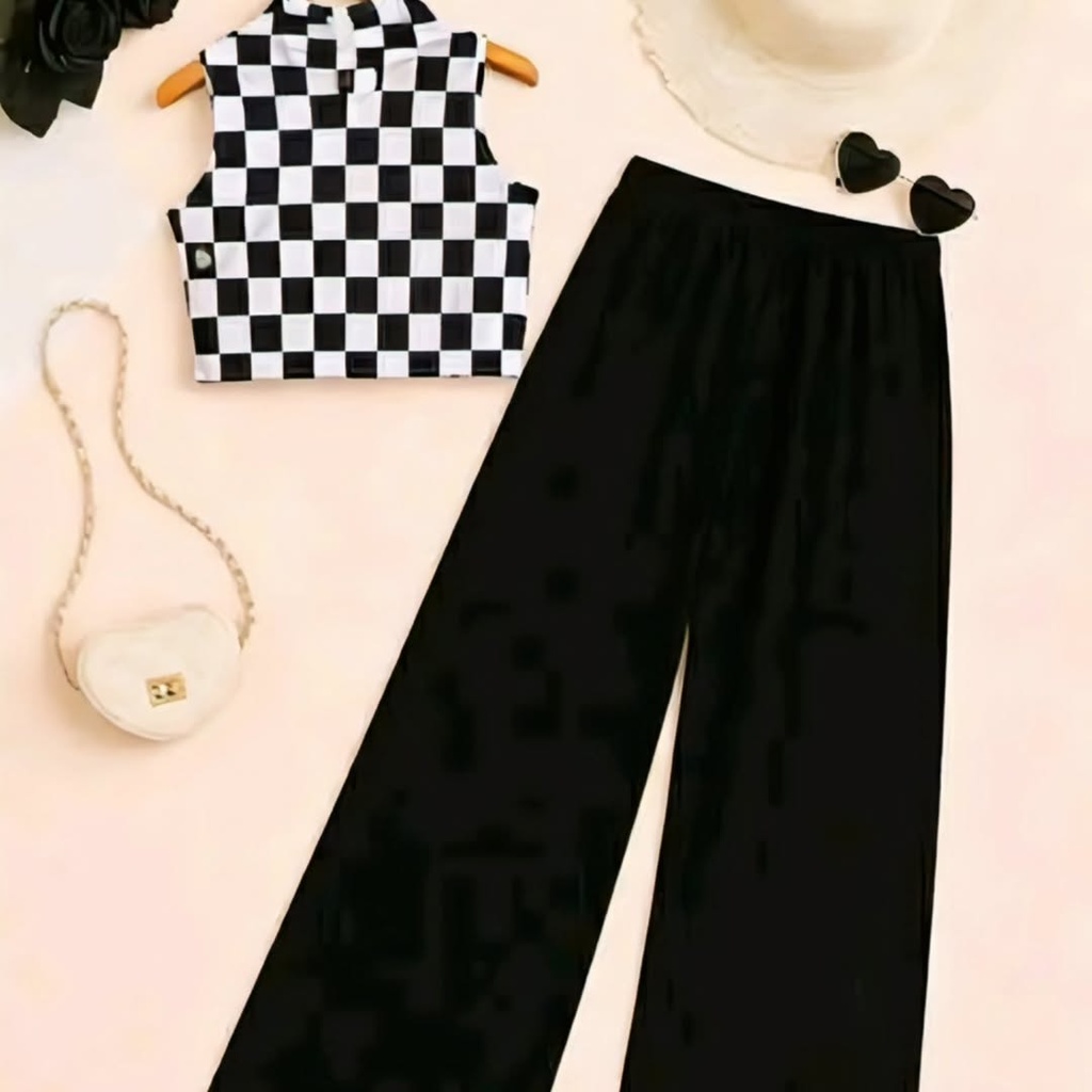 Kids Full Set: Girls Sleeveless Crop Top and Pants Co-ord Set (5-6Y)