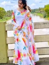 White Floral Printed Georgette Anarkali Frock with Dupatta