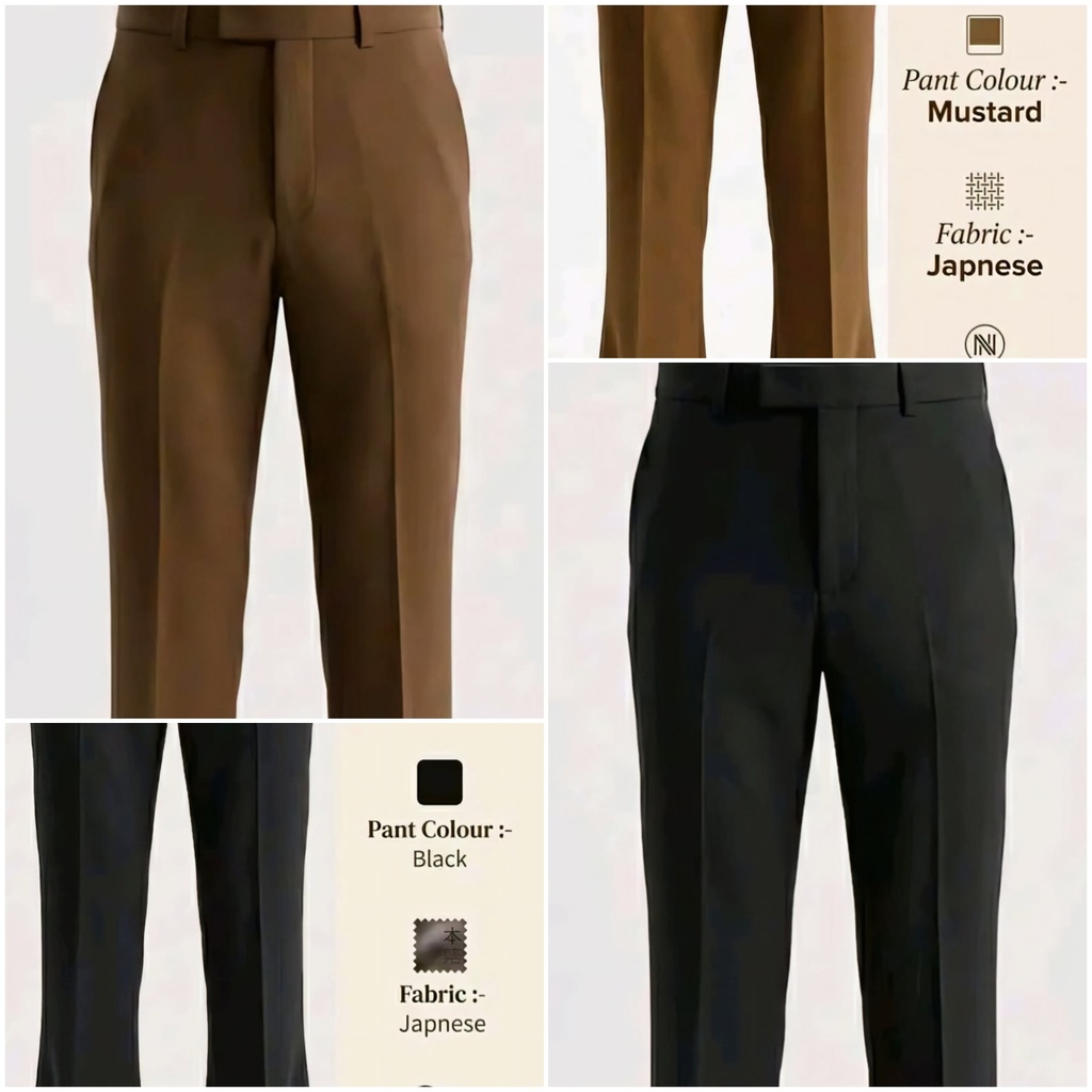 Men's Mustard and Black Japanese Fabric Pant Pack (28, Brown)