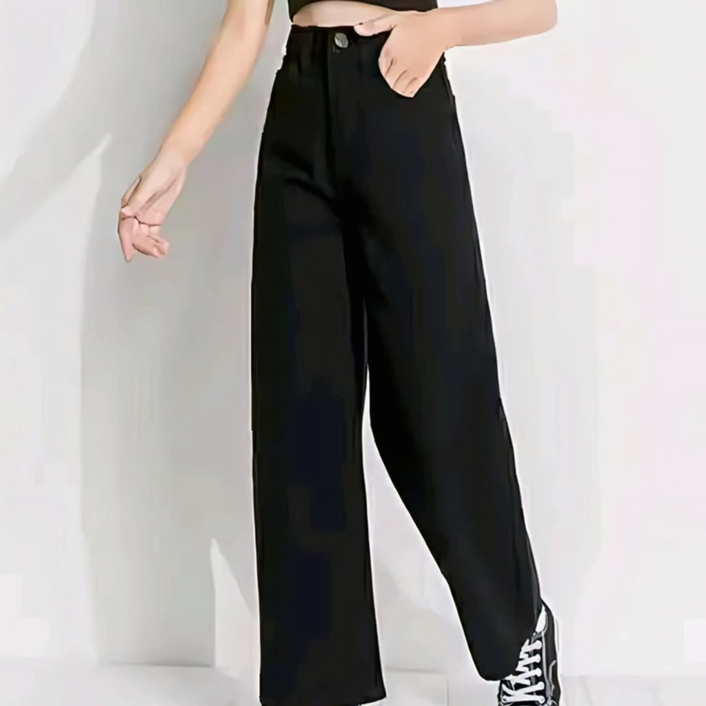 High-Waist Wide-Leg Black Denim Jeans Pant for Women (24)