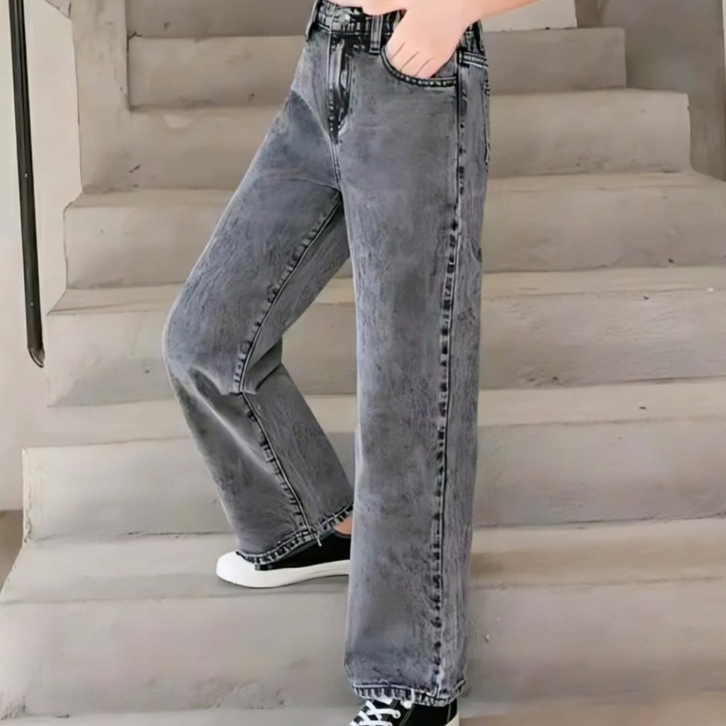 Girls High Waist Wide Leg Denim Jeans Pant