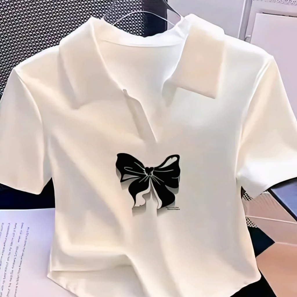 Women's Crop Polo T-Shirt with Bow (XS)