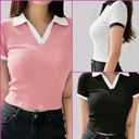 Women's Ribbed Polo Crop Top