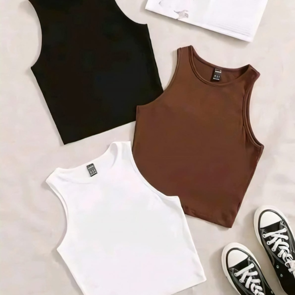Women's Ribbed Crop Tank Top pack of 3 (XS)