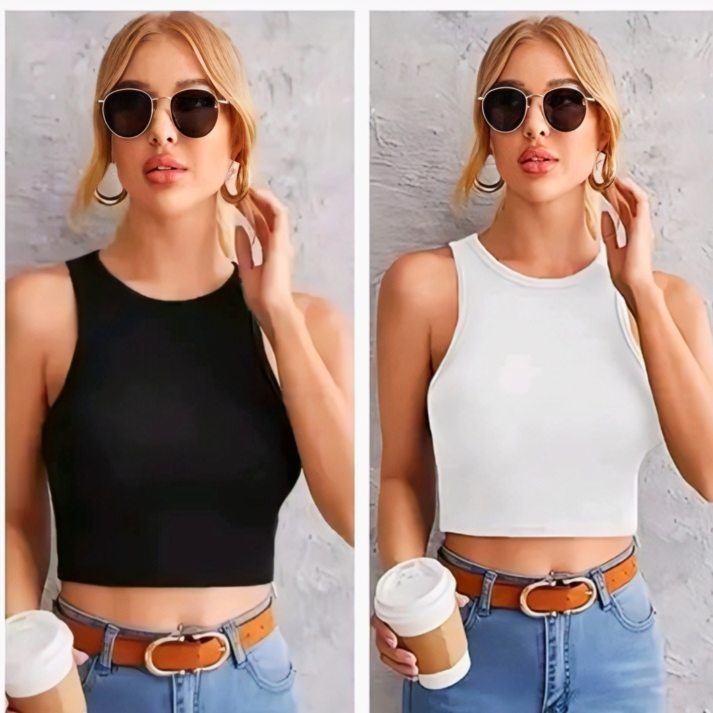 ​Women's Ribbed Sleeveless Crop Tank Top pack of 2 (XS)