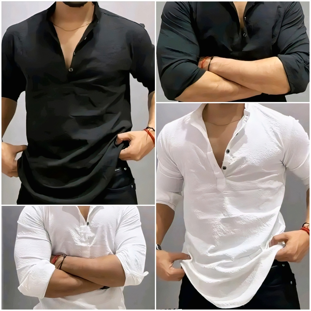 Men's Cotton Short Kurta Casual Shirt (S, White)