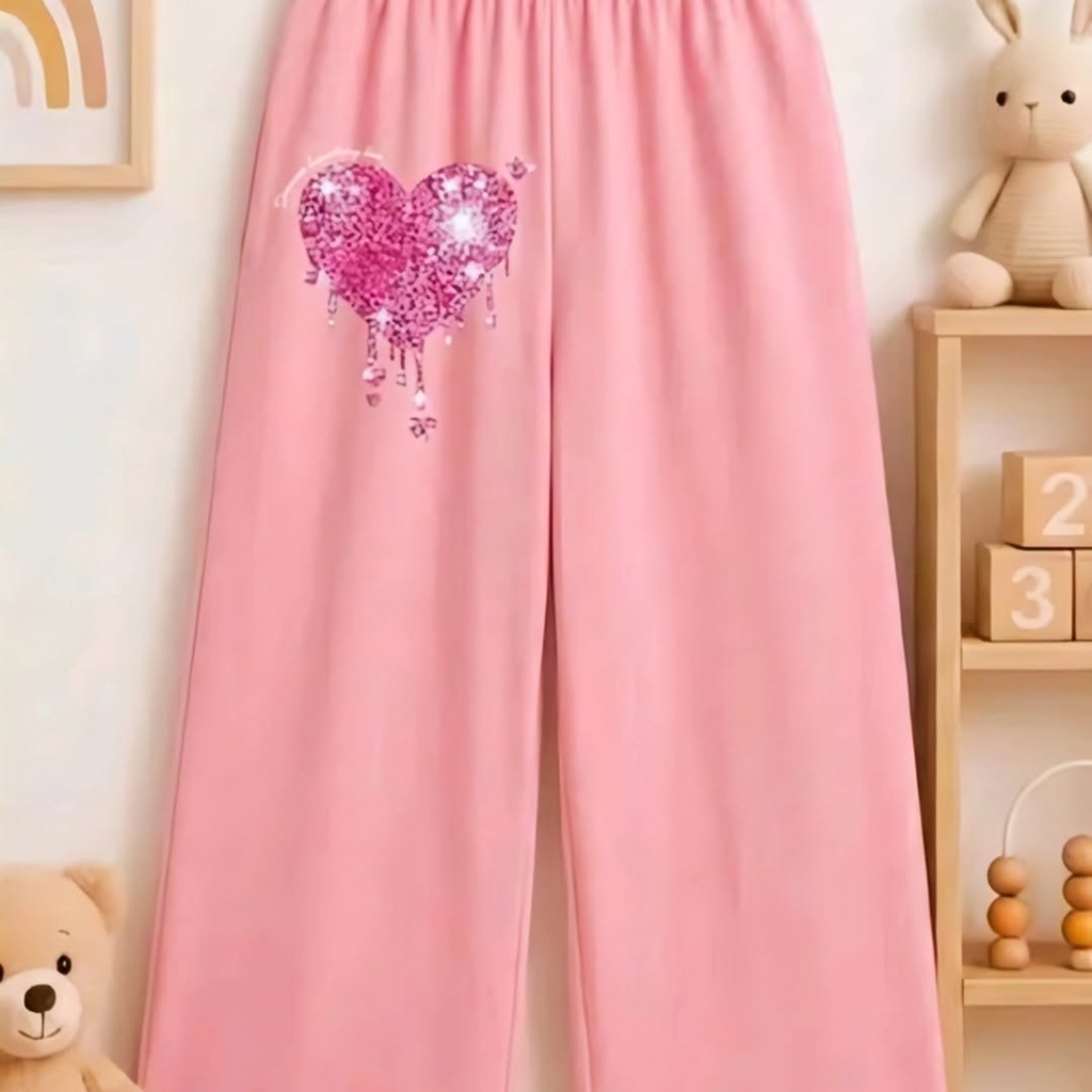 Pink wide - leg pajama pants feature an elastic waistband and sparky (M)