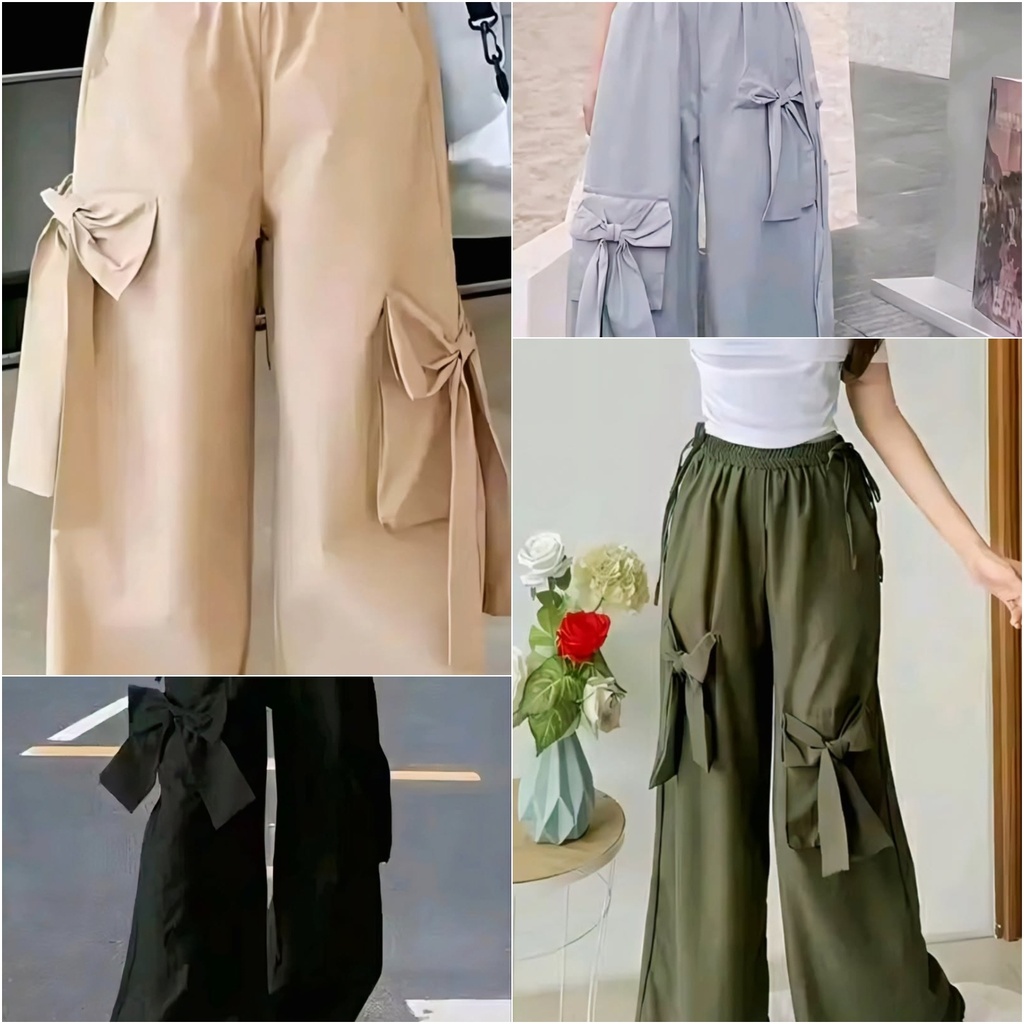 Wide-Leg Trouser Pants with Side Bow Pockets