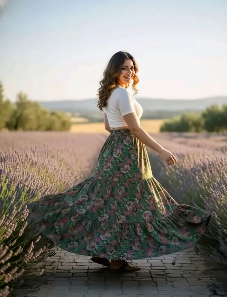 Women Flared Long Cotton Skirt (S)