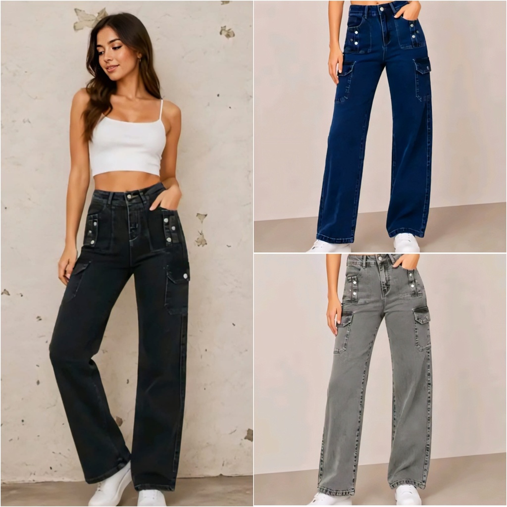 Women Wide Leg Cargo Jeans