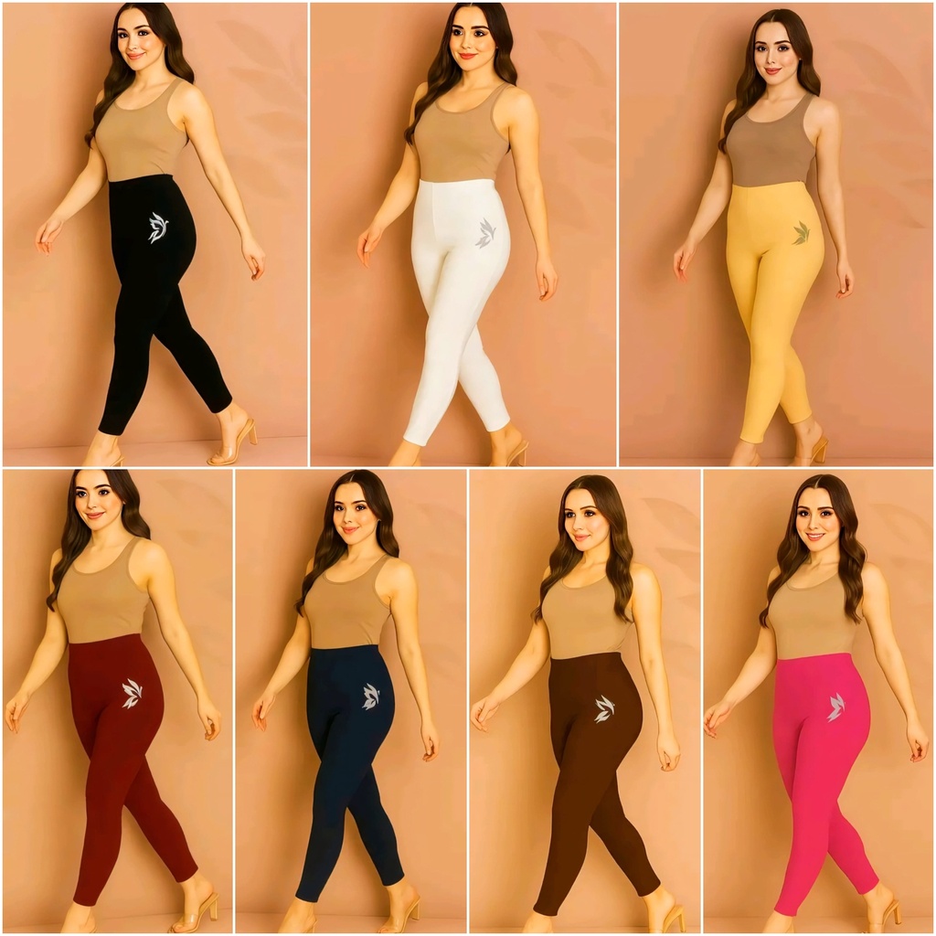 High-Waist Ankle-Length Leggings (28, Brown)