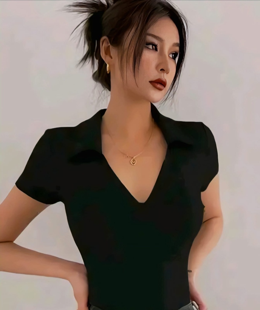 Slim Fit Collar V-Neck Top (S)