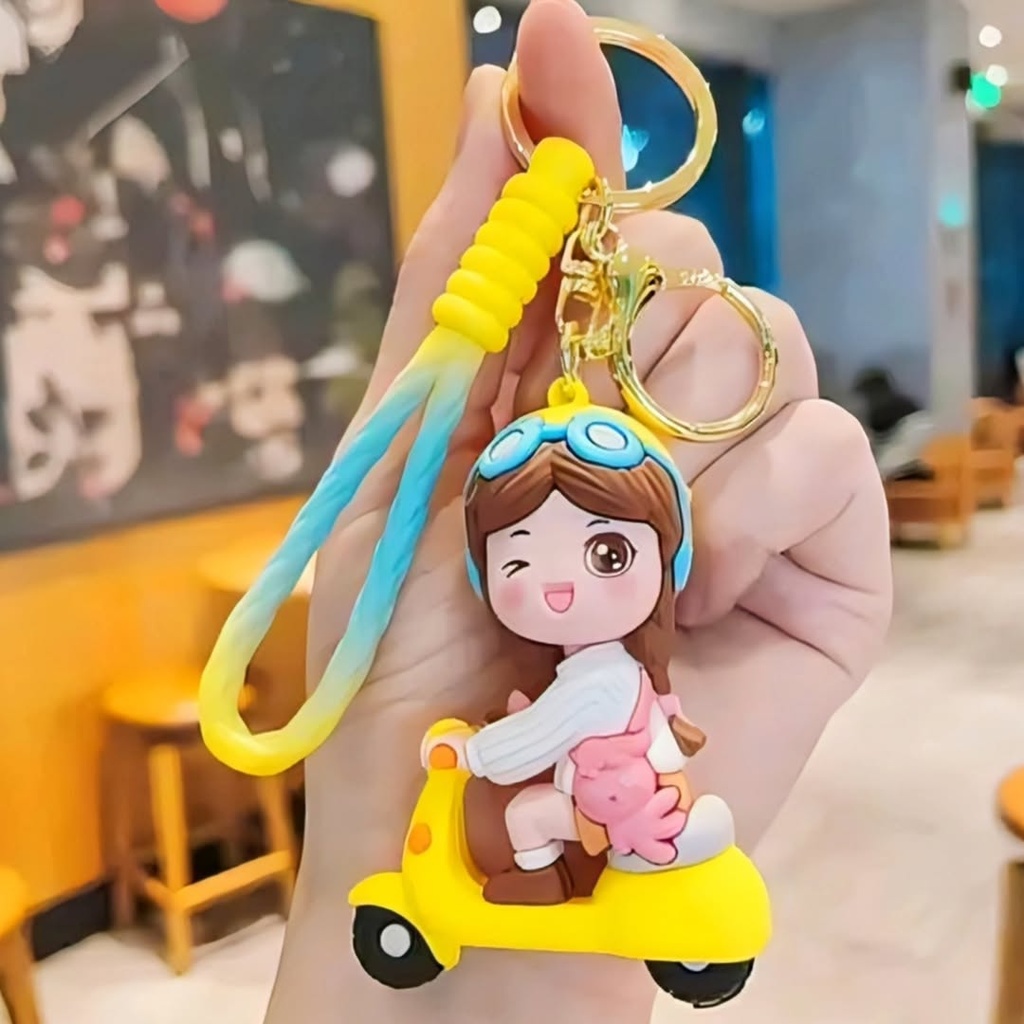 Silicon Girl on Scooter Toy Keychain for Keys
