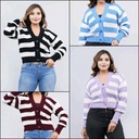 Women Striped Cardigan Sweater
