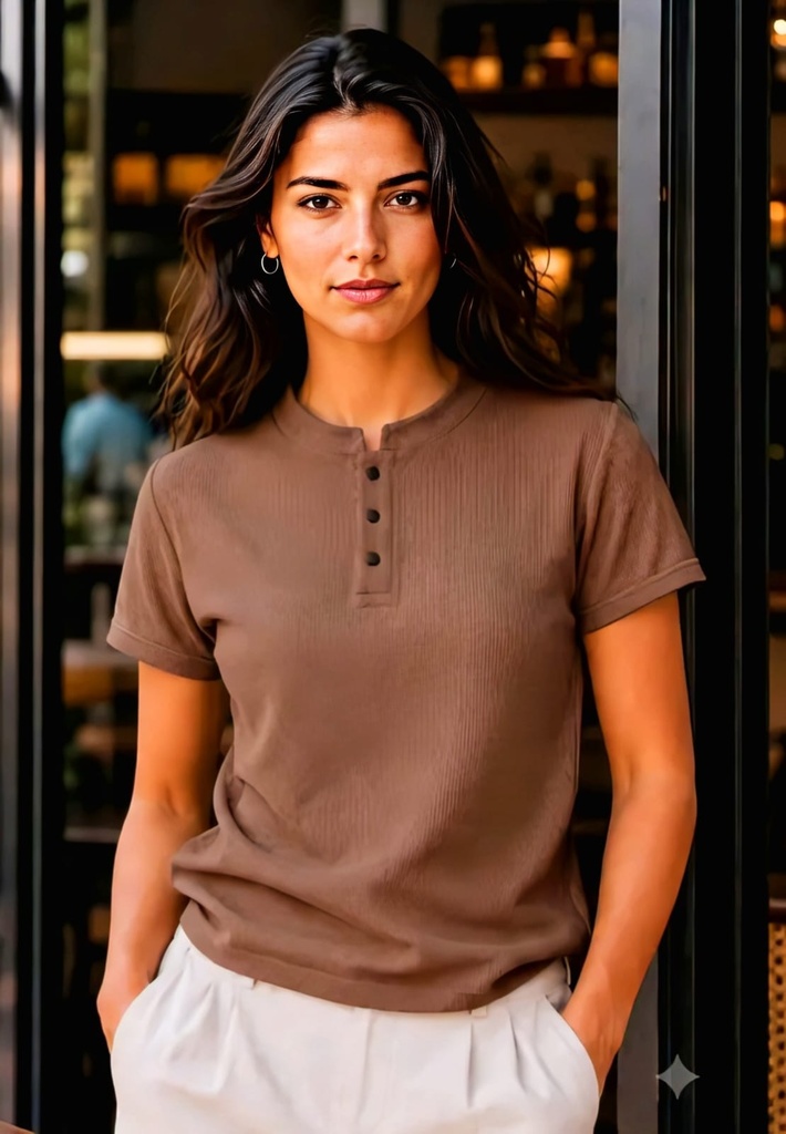 Women's Ribbed Henley T-Shirt II (M)