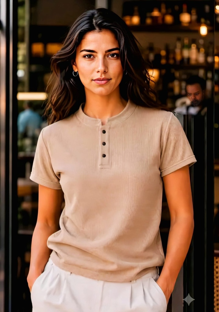 Women's Ribbed Henley T-Shirt I (M)