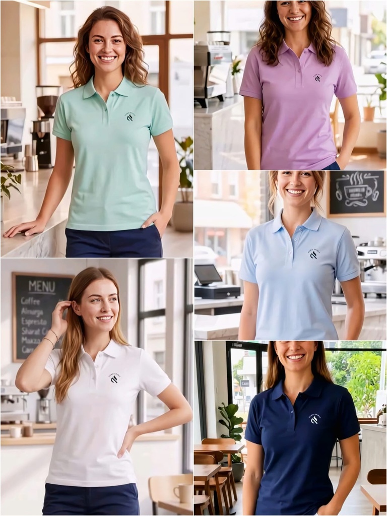 Women Polo Neck T Shirt (M, Blue)