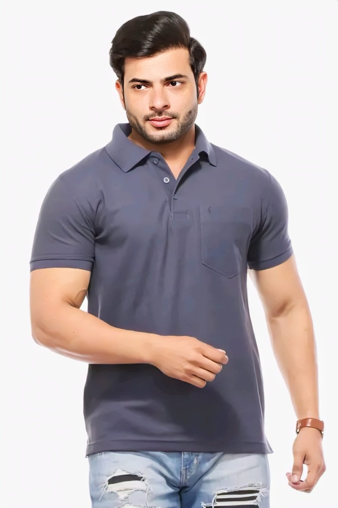 Men Charcoal Gray Polo T-Shirt (S)